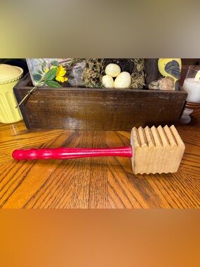 Wooden Meat Tenderizer with Red Handle